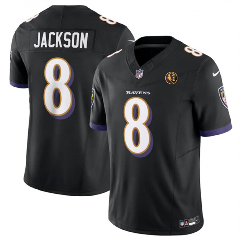 Men's Baltimore Ravens #8 Lamar Jackson Black 2023 F.U.S.E. With John Madden Patch Vapor Limited Football Jersey Men's Baltimore Ravens #8 Lamar Jackson Black 2023 F.U.S.E. With John Madden Patch Vapor Limited Football Jersey