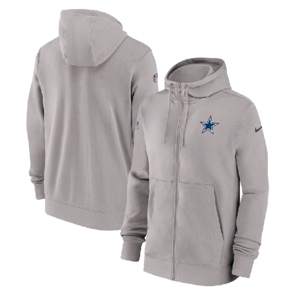 Men's Dallas Cowboys Grey Sideline Club Performance Full-Zip Hoodie Men's Dallas Cowboys Grey Sideline Club Performance Full-Zip Hoodie