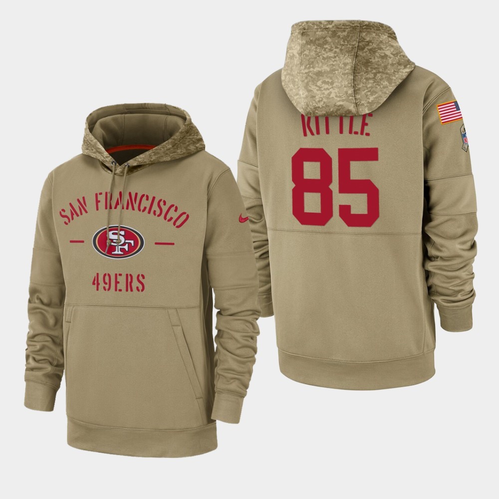 Men's San Francisco 49ers #85 George Kittle Tan 2019 Salute to Service Sideline Therma Pullover Hoodie Men's San Francisco 49ers #85 George Kittle Tan 2019 Salute to Service Sideline Therma Pullover Hoodie
