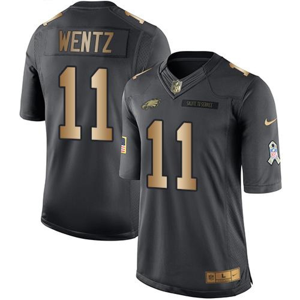 Nike Eagles #11 Carson Wentz Black Men's Stitched NFL Limited Gold Salute To Service Jersey Nike Eagles #11 Carson Wentz Black Men's Stitched NFL Limited Gold Salute To Service Jersey