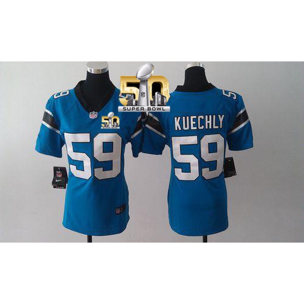 Nike Panthers #59 Luke Kuechly Blue Alternate Super Bowl 50 Women's Stitched NFL Elite Jersey