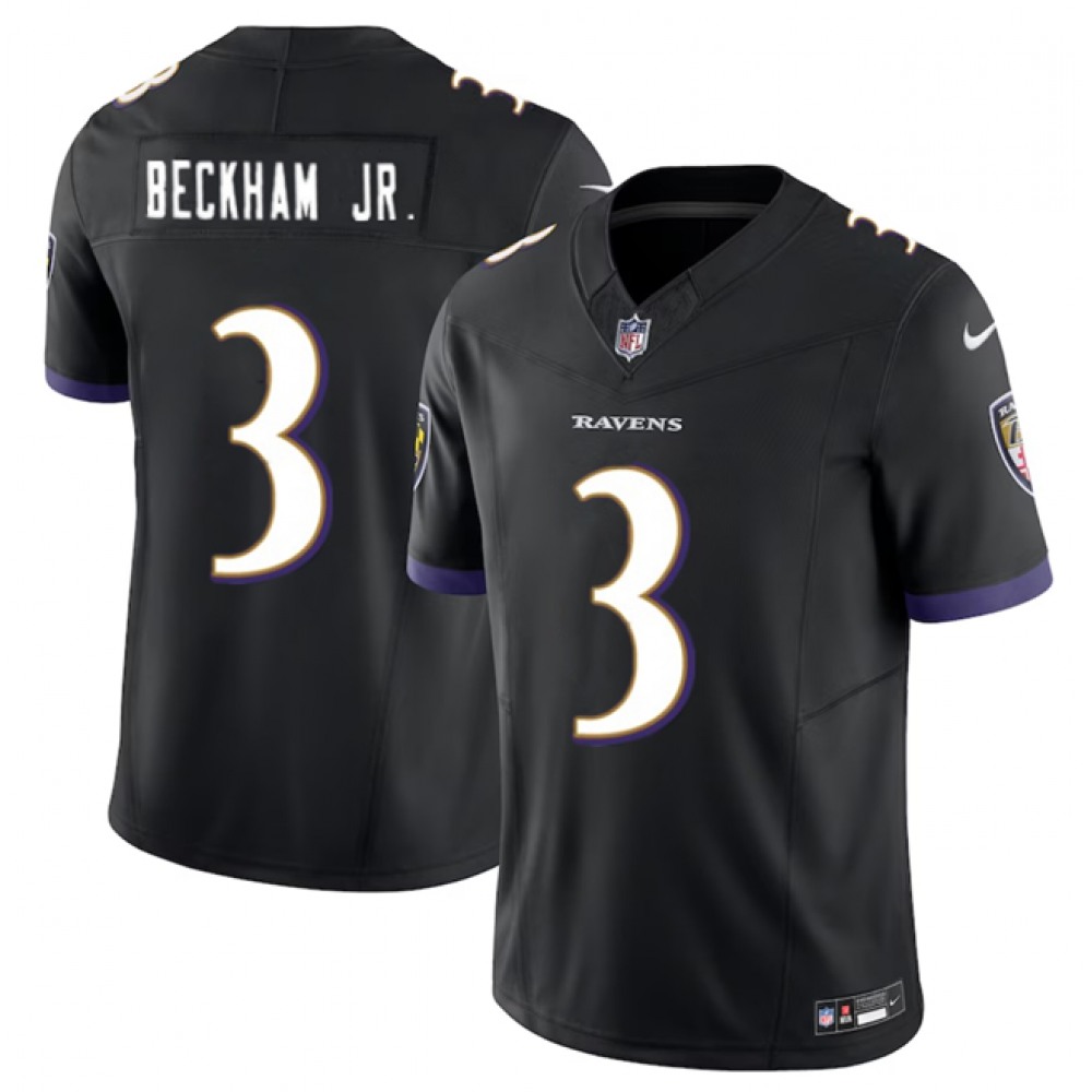 Men's Baltimore Ravens #3 Odell Beckham Jr. Black 2023 F.U.S.E. Vapor Untouchable Stitched Football Jersey Men's Baltimore Ravens #3 Odell Beckham Jr. Black 2023 F.U.S.E. Vapor Untouchable Stitched Football Jersey