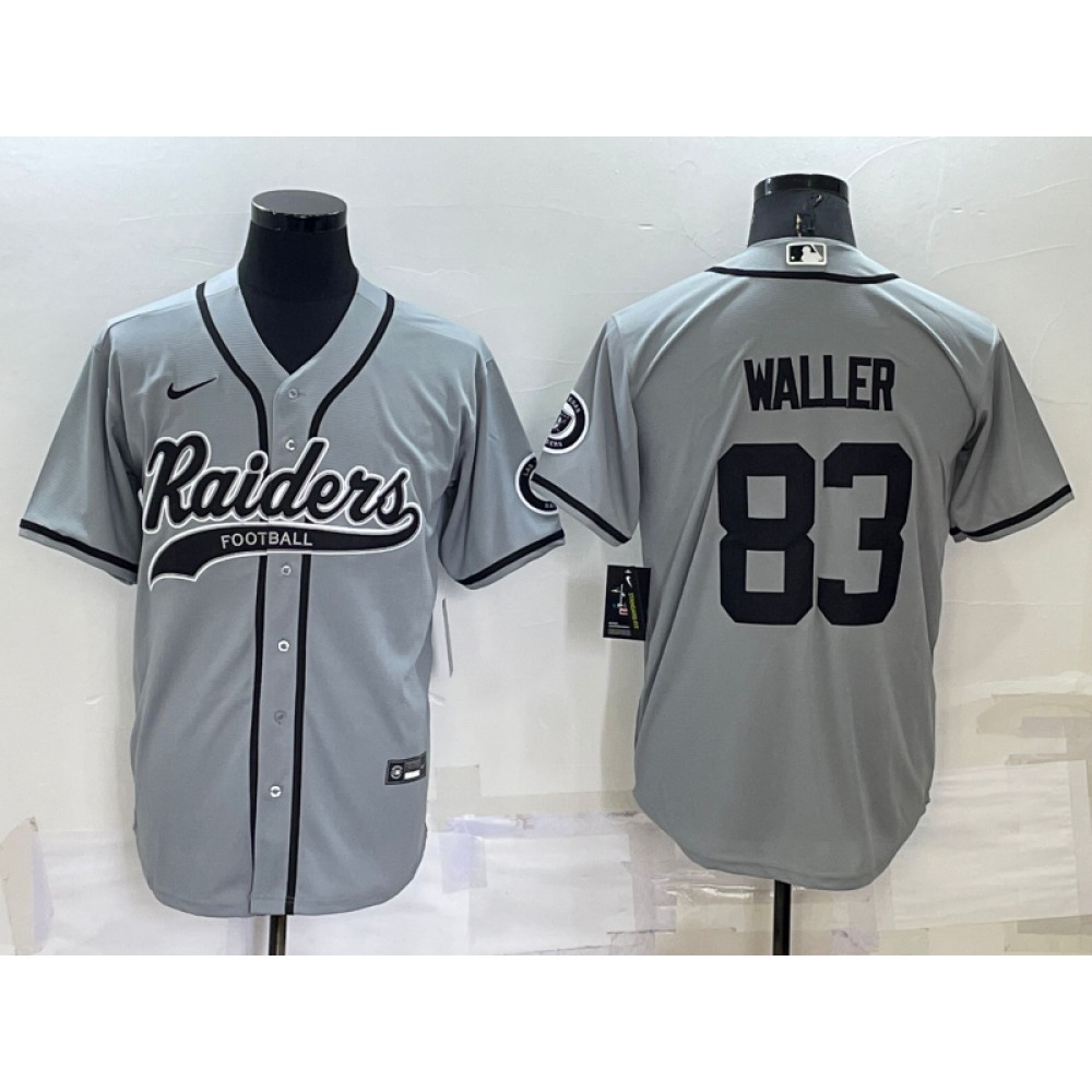 Men's Las Vegas Raiders #83 Darren Waller Grey Cool Base Stitched Baseball Jersey Men's Las Vegas Raiders #83 Darren Waller Grey Cool Base Stitched Baseball Jersey
