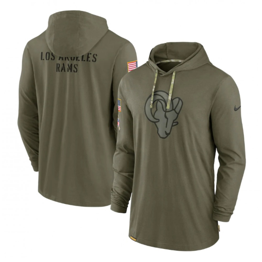 Men's Los Angeles Rams 2022 Olive Salute to Service Tonal Pullover Hoodie Men's Los Angeles Rams 2022 Olive Salute to Service Tonal Pullover Hoodie