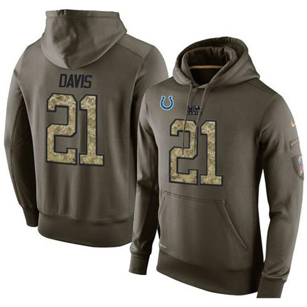 NFL Men's Nike Indianapolis Colts #21 Vontae Davis Stitched Green Olive Salute To Service KO Performance Hoodie NFL Men's Nike Indianapolis Colts #21 Vontae Davis Stitched Green Olive Salute To Service KO Performance Hoodie