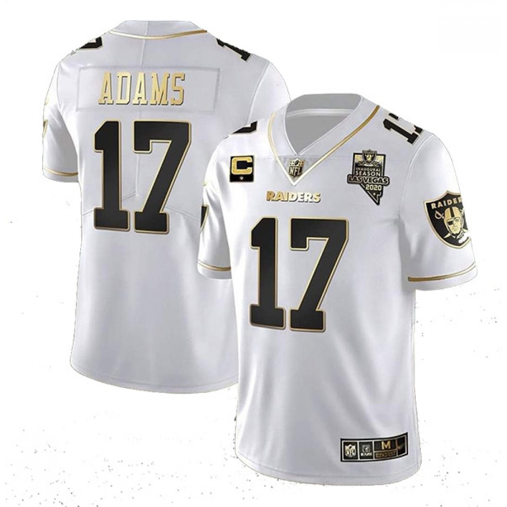 Men's Las Vegas Raiders #17 Davante Adams White Gold With C Patch Stitched Jersey Men's Las Vegas Raiders #17 Davante Adams White Gold With C Patch Stitched Jersey