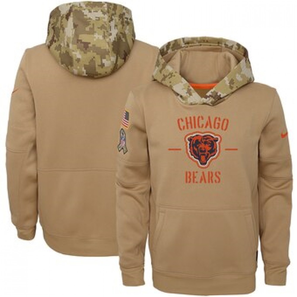 Youth Chicago Bears Khaki 2019 Salute to Service Therma Pullover Hoodie Youth Chicago Bears Khaki 2019 Salute to Service Therma Pullover Hoodie
