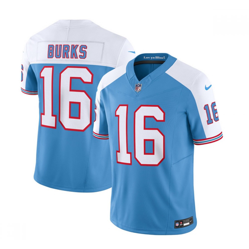 Men's Tennessee Titans #16 Treylon Burks Blue/White 2023 F.U.S.E. Vapor Limited Throwback Stitched Football Jersey Men's Tennessee Titans #16 Treylon Burks Blue/White 2023 F.U.S.E. Vapor Limited Throwback Stitched Football Jersey