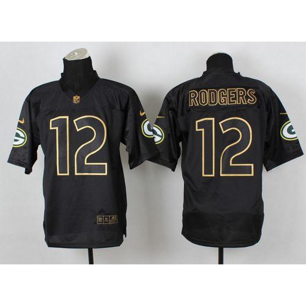 Nike Packers #12 Aaron Rodgers Black Gold No. Fashion Men's Stitched NFL Elite Jersey