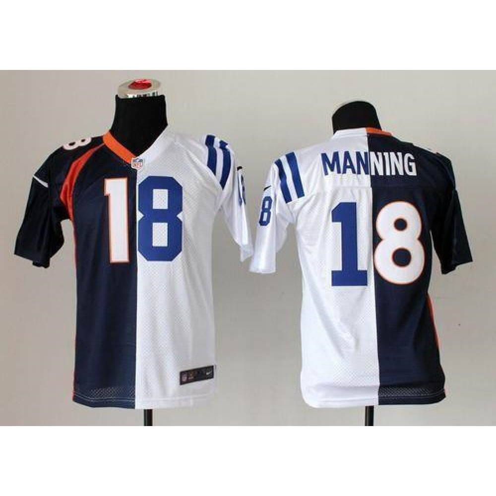 Nike Colts #18 Peyton Manning Blue/White Youth Stitched NFL Elite Split Broncos Jersey