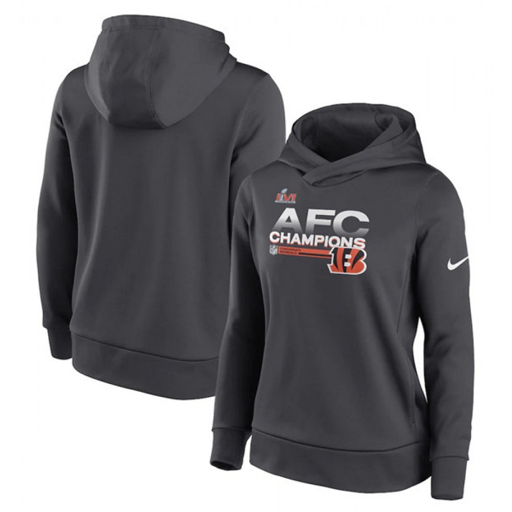 Women's Cincinnati Bengals 2022 Black AFC Champions Pullover Hoodie(Run Small)