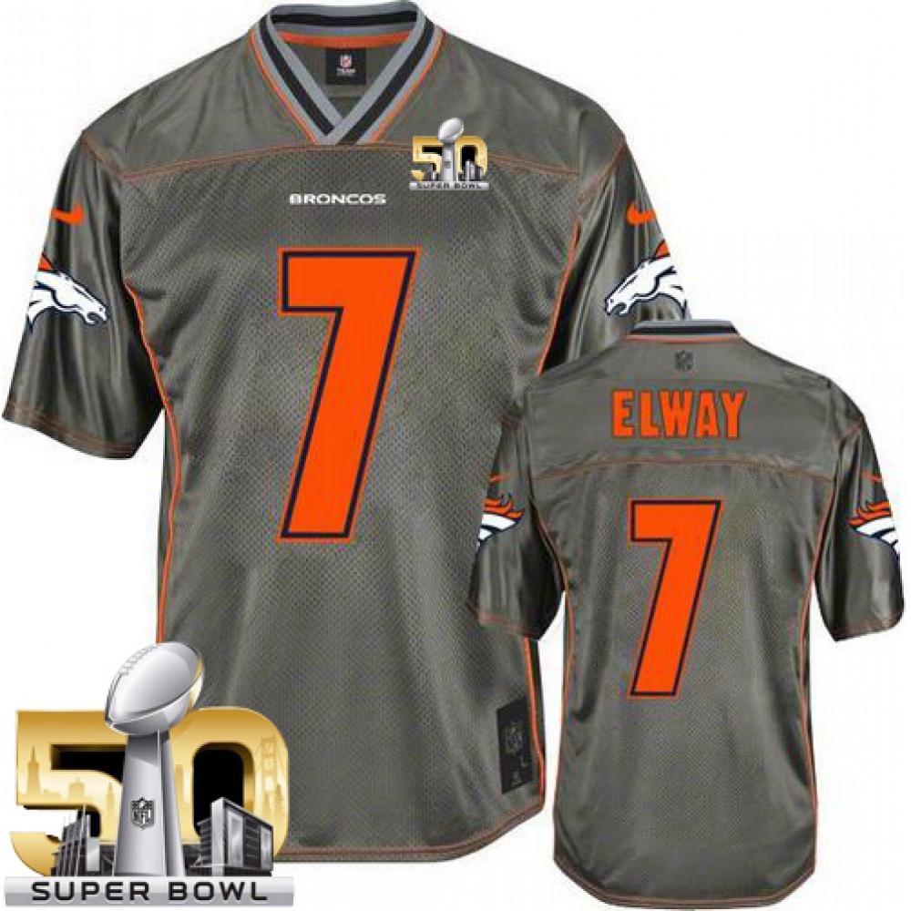 Nike Broncos #7 John Elway Grey Super Bowl 50 Men's Stitched NFL Elite Vapor Jersey Nike Broncos #7 John Elway Grey Super Bowl 50 Men's Stitched NFL Elite Vapor Jersey