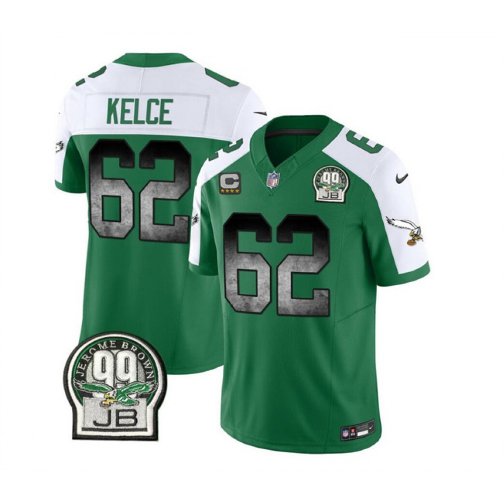 Men's Philadelphia Eagles #62 Jason Kelce Green/White 2023 F.U.S.E. With 4-star C Patch Throwback Vapor Untouchable Limited Stitched Football Jersey Men's Philadelphia Eagles #62 Jason Kelce Green/White 2023 F.U.S.E. With 4-star C Patch Throwback Vapor Untouchable Limited Stitched Football Jersey