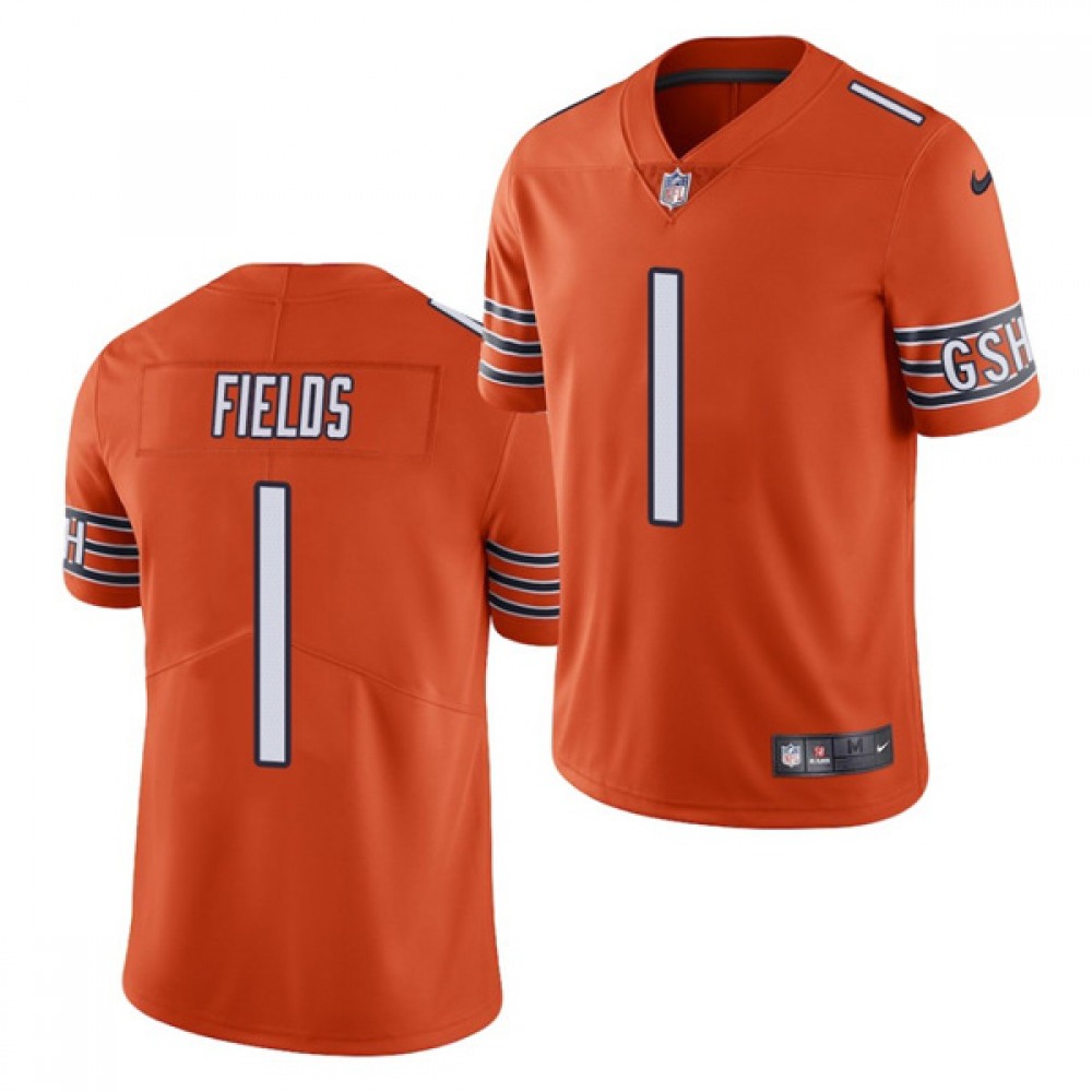 Men's Chicago Bears #1 Justin Fields 2021 NFL Draft Orange Vapor untouchable Limited Stitched Jersey Men's Chicago Bears #1 Justin Fields 2021 NFL Draft Orange Vapor untouchable Limited Stitched Jersey