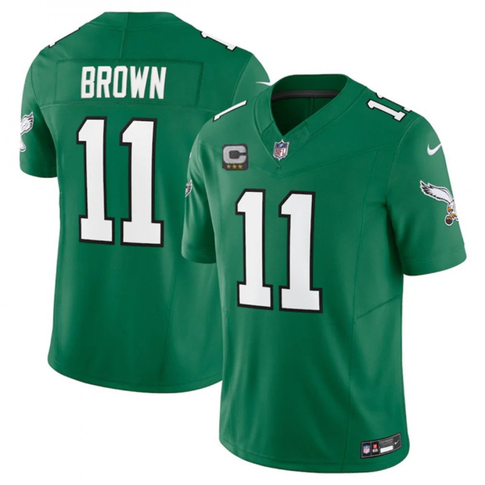 Youth Philadelphia Eagles #11 A. J. Brown Green 2023 F.U.S.E. With C Patch Stitched Football Jersey Youth Philadelphia Eagles #11 A. J. Brown Green 2023 F.U.S.E. With C Patch Stitched Football Jersey