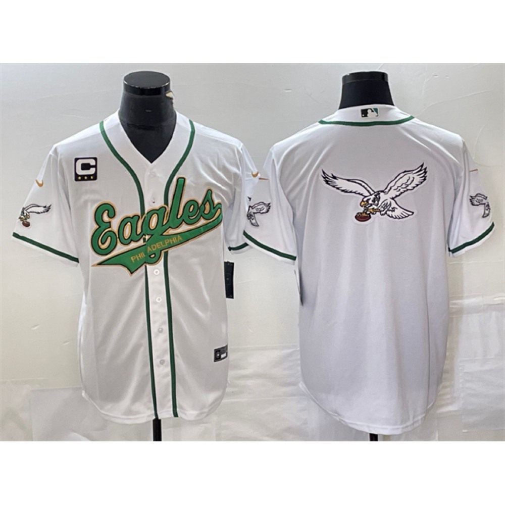 Men's Philadelphia Eagles White Gold Team Big Logo With 3-star C Patch Cool Base Stitched Baseball Jersey Men's Philadelphia Eagles White Gold Team Big Logo With 3-star C Patch Cool Base Stitched Baseball Jersey