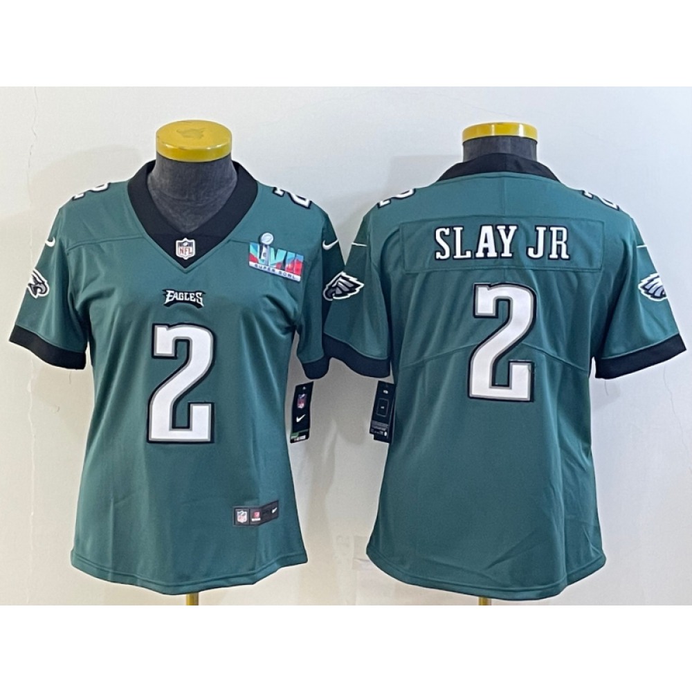 Women's Philadelphia Eagles #2 Darius Slay Jr. Green Super Bowl LVII PatchVapor Untouchable Limited Stitched Football Jersey(Run Small) Women's Philadelphia Eagles #2 Darius Slay Jr. Green Super Bowl LVII PatchVapor Untouchable Limited Stitched Football Jersey(Run Small)