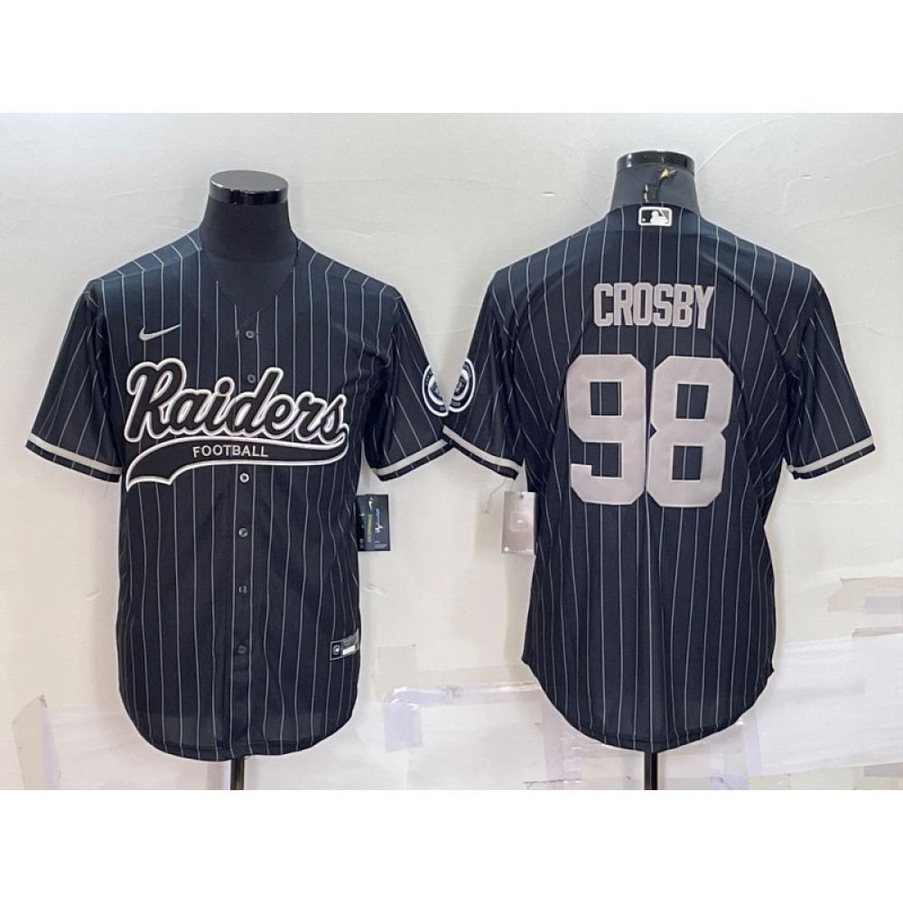 Men's Las Vegas Raiders #98 Maxx Crosby Black With Patch Cool Base Stitched Baseball Jersey Men's Las Vegas Raiders #98 Maxx Crosby Black With Patch Cool Base Stitched Baseball Jersey