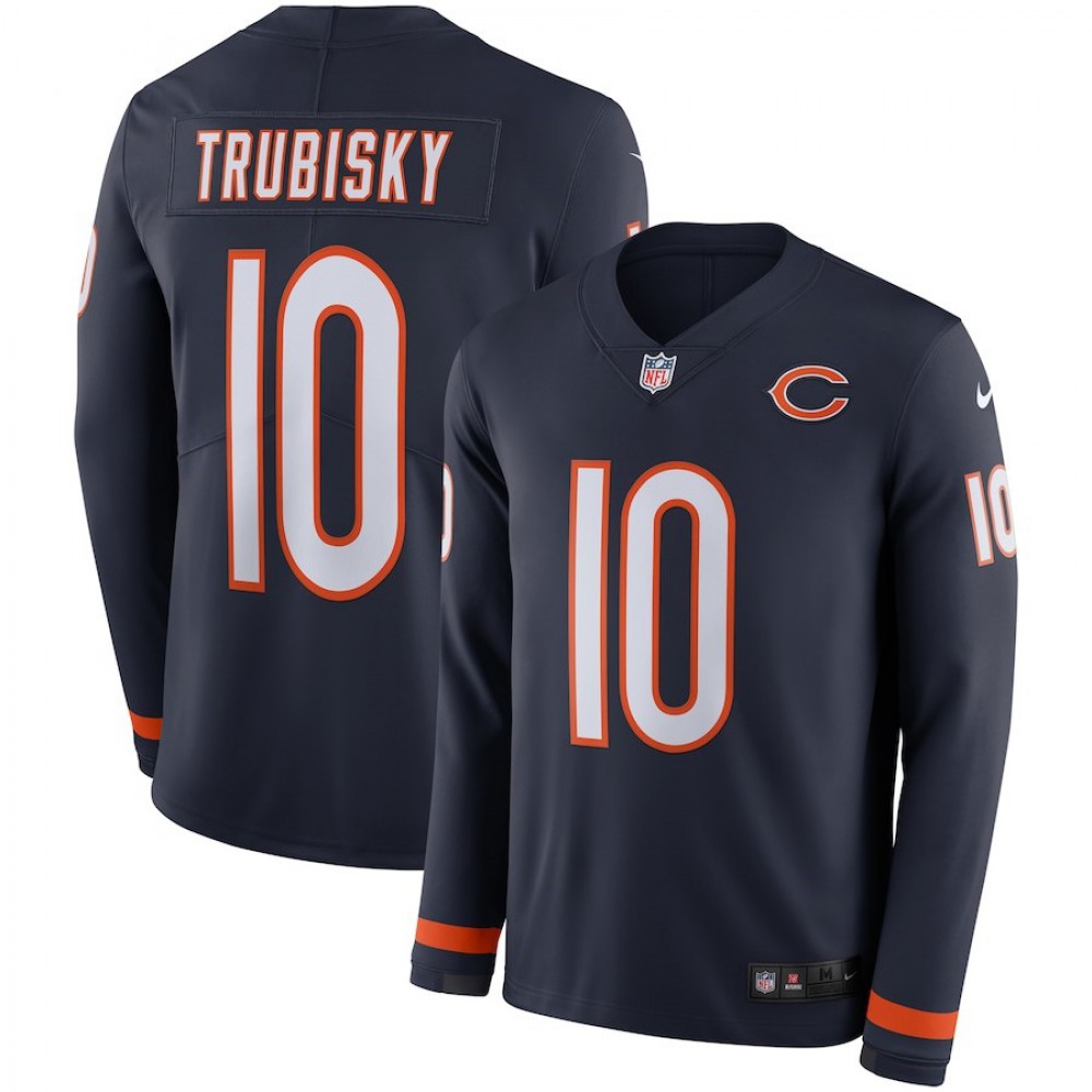 Men's Chicago Bears #10 Mitchell Trubisky Navy Therma Long Sleeve Stitched NFL Jersey Men's Chicago Bears #10 Mitchell Trubisky Navy Therma Long Sleeve Stitched NFL Jersey