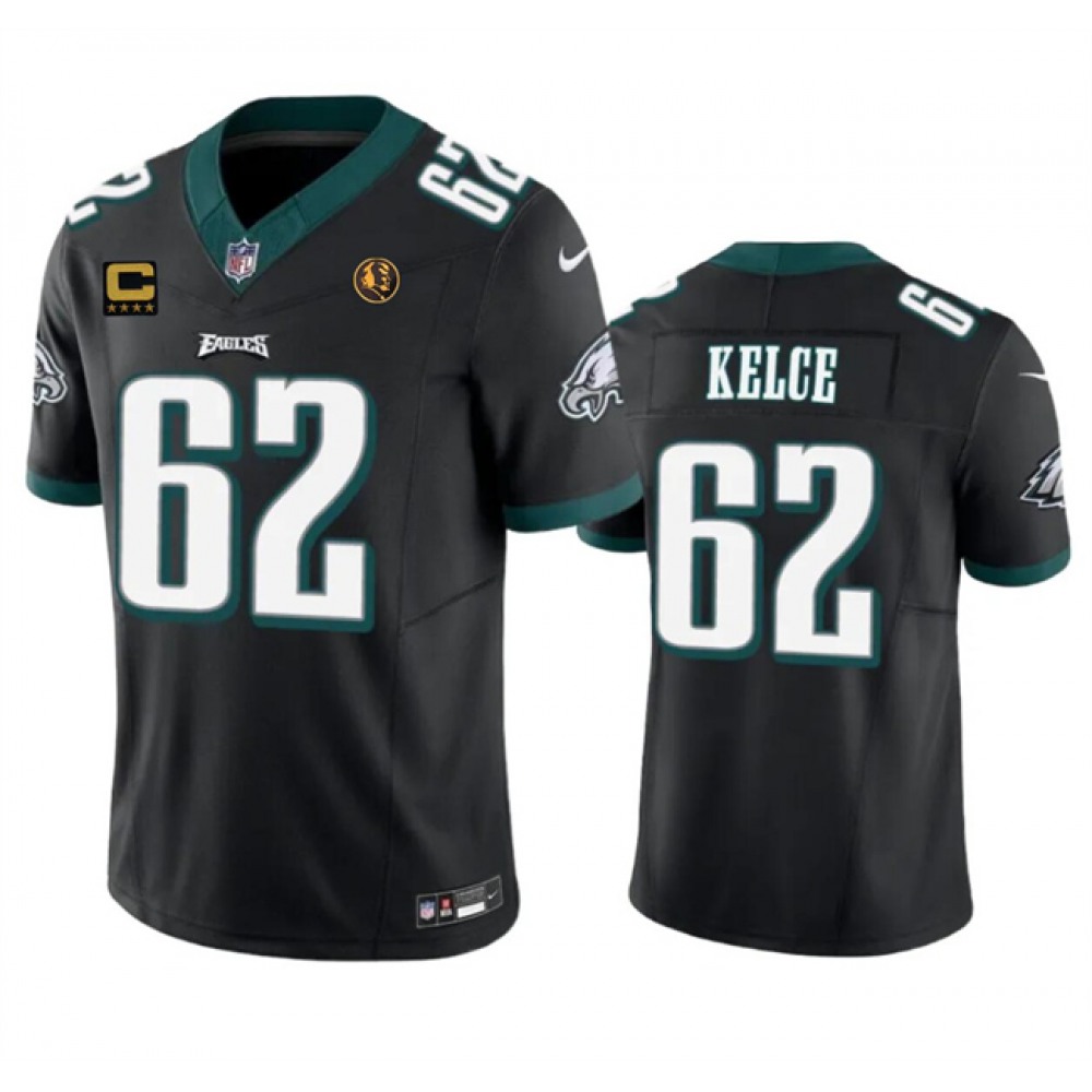 Men's Philadelphia Eagles #62 Jason Kelce Black 2023 F.U.S.E. With 4-star C Patch And John Madden Patch Vapor Limited Stitched Football Jersey Men's Philadelphia Eagles #62 Jason Kelce Black 2023 F.U.S.E. With 4-star C Patch And John Madden Patch Vapor Limited Stitched Football Jersey