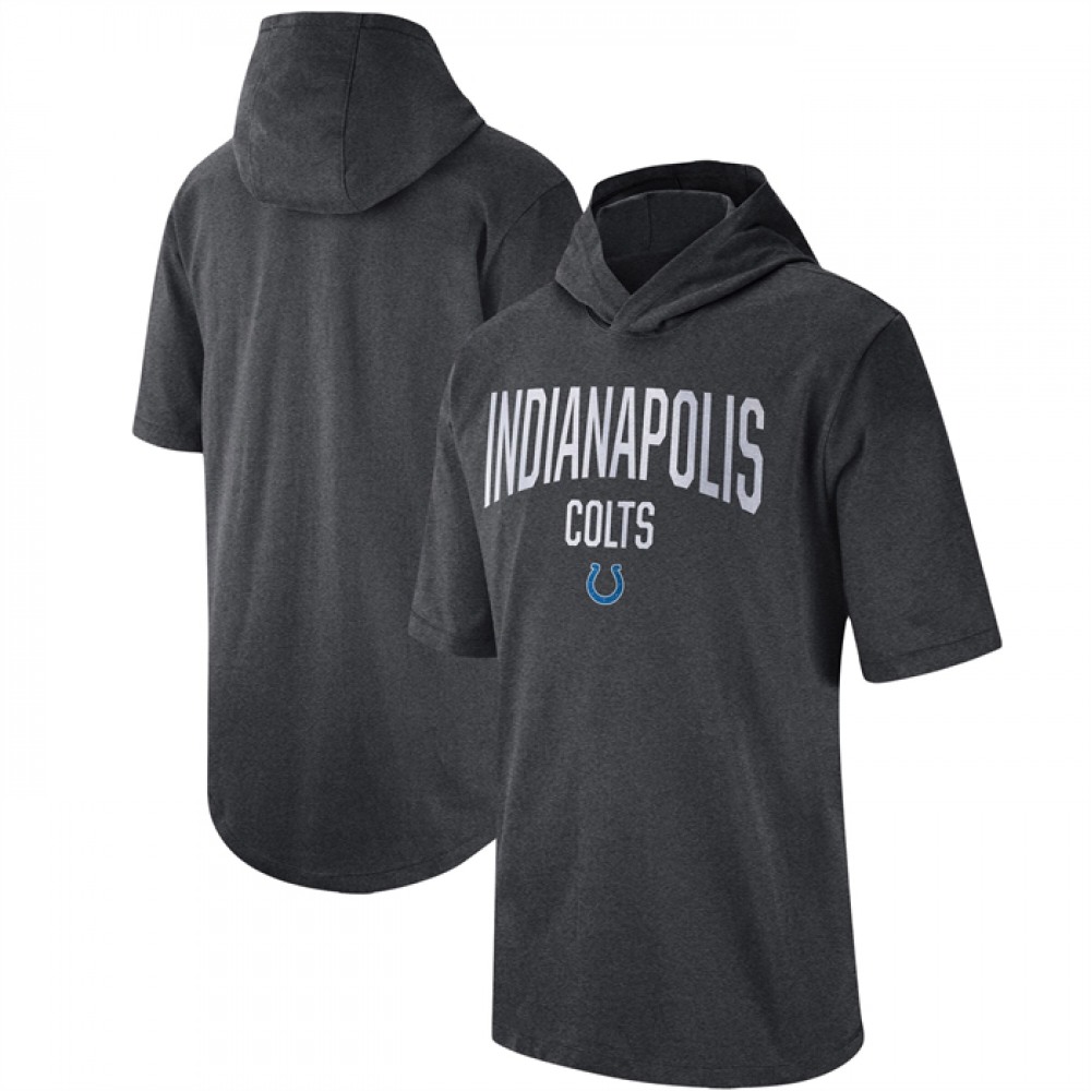 Men's Indianapolis Colts Heathered Charcoal Sideline Training Hoodie Performance T-Shirt Men's Indianapolis Colts Heathered Charcoal Sideline Training Hoodie Performance T-Shirt