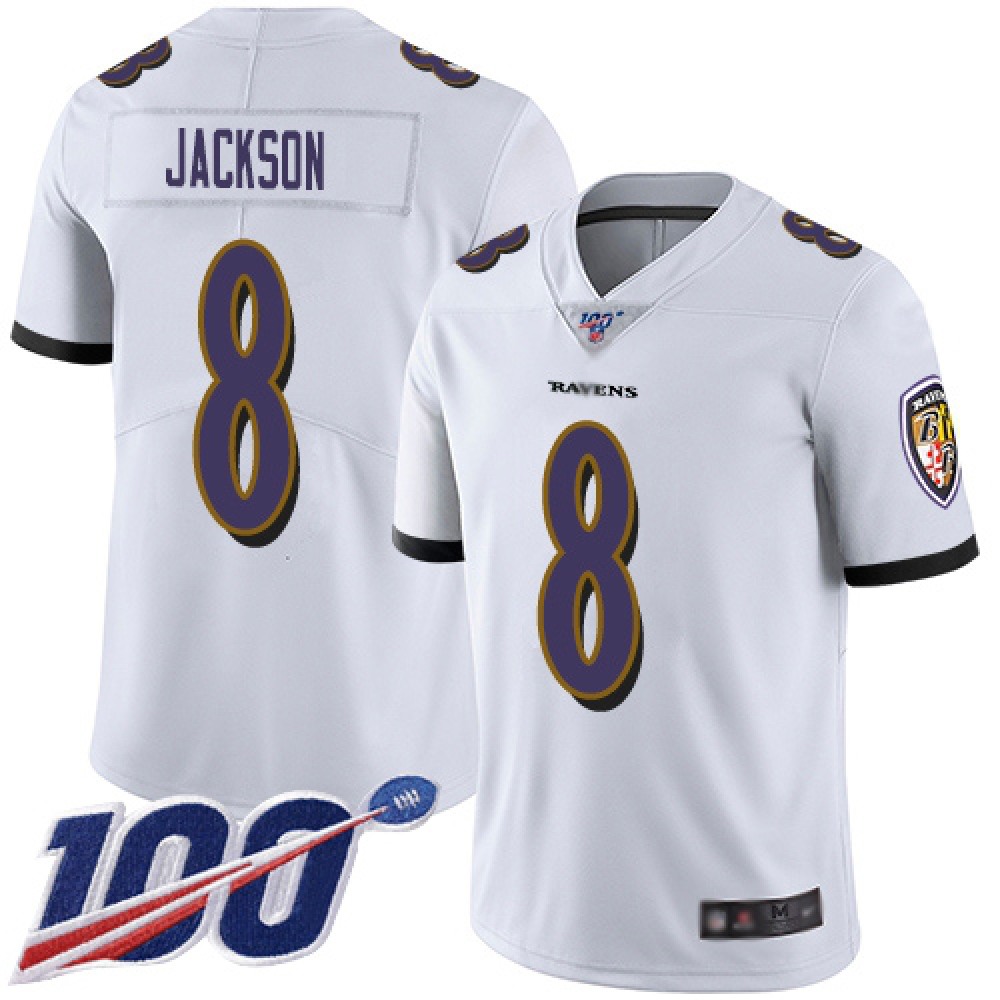 Men's Baltimore Ravens #8 Lamar Jackson White 2019 100th Season Vapor Untouchable Limited NFL Jersey Men's Baltimore Ravens #8 Lamar Jackson White 2019 100th Season Vapor Untouchable Limited NFL Jersey
