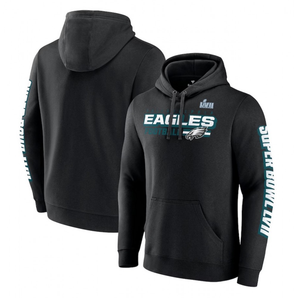 Men's Philadelphia Eagles Black Super Bowl LVII Star Trail Pullover Hoodie Men's Philadelphia Eagles Black Super Bowl LVII Star Trail Pullover Hoodie