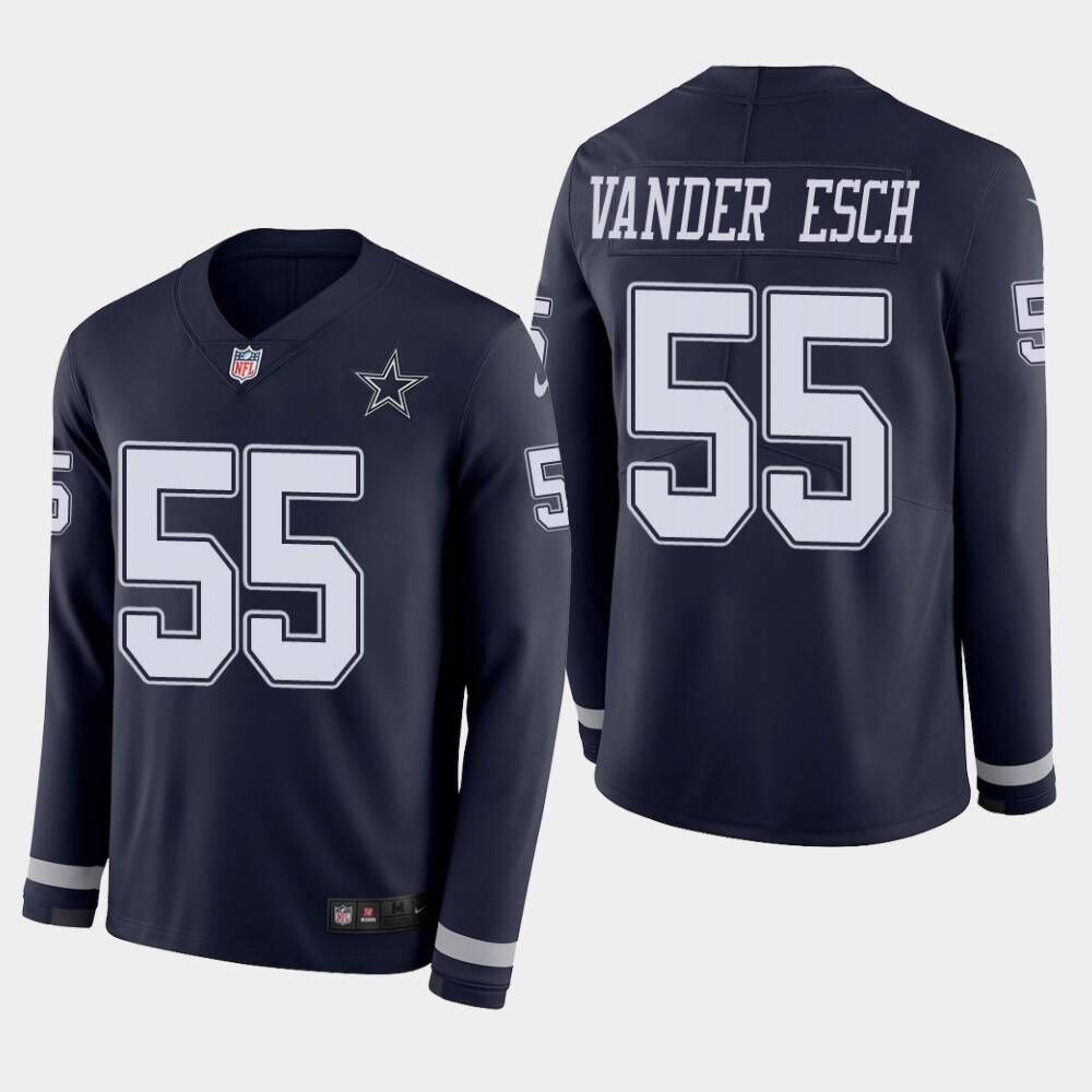 Men's Dallas Cowboys #55 Leighton Vander Esch Navy Therma Long Sleeve Stitched NFL Jersey Men's Dallas Cowboys #55 Leighton Vander Esch Navy Therma Long Sleeve Stitched NFL Jersey