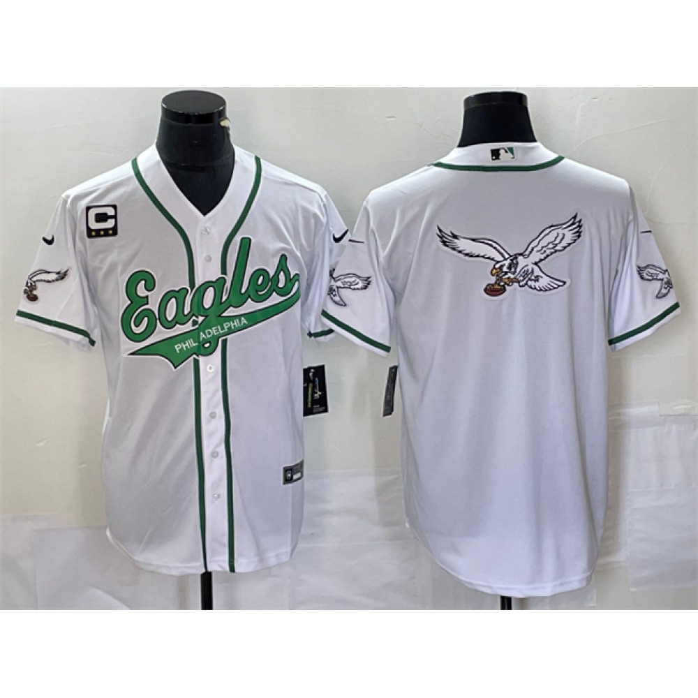 Men's Philadelphia Eagles White Team Big Logo With 3-star C Patch Cool Base Stitched Baseball Jersey Men's Philadelphia Eagles White Team Big Logo With 3-star C Patch Cool Base Stitched Baseball Jersey
