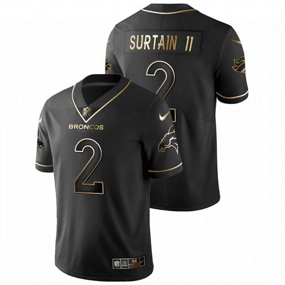 Men's Denver Broncos #2 Patrick Surtain II Black Golden Edition Stitched Jersey Men's Denver Broncos #2 Patrick Surtain II Black Golden Edition Stitched Jersey