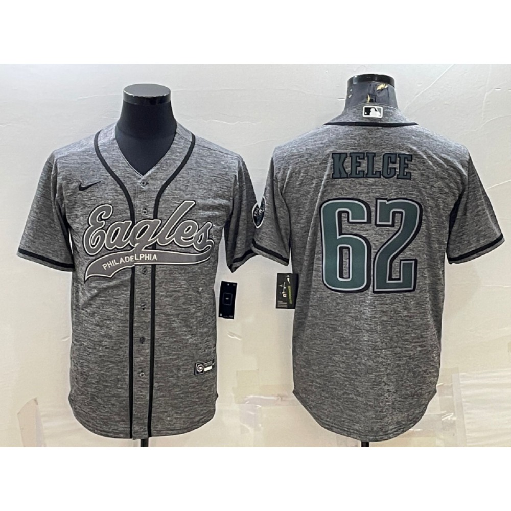 Men's Philadelphia Eagles #62 Jason Kelce Gray With Patch Cool Base Stitched Baseball Jersey Men's Philadelphia Eagles #62 Jason Kelce Gray With Patch Cool Base Stitched Baseball Jersey