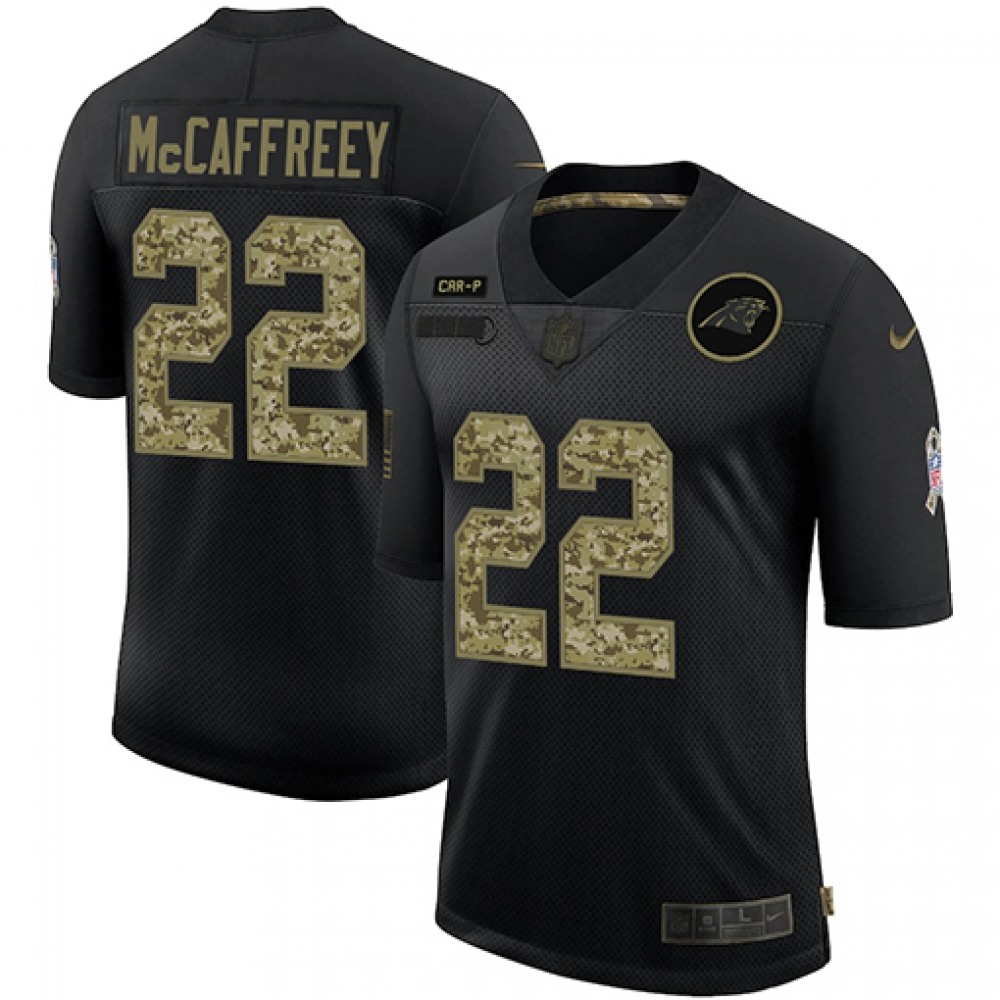 Men's Carolina Panthers #22 Christian McCaffrey 2020 Black Camo Salute To Service Limited Stitched Jersey Men's Carolina Panthers #22 Christian McCaffrey 2020 Black Camo Salute To Service Limited Stitched Jersey