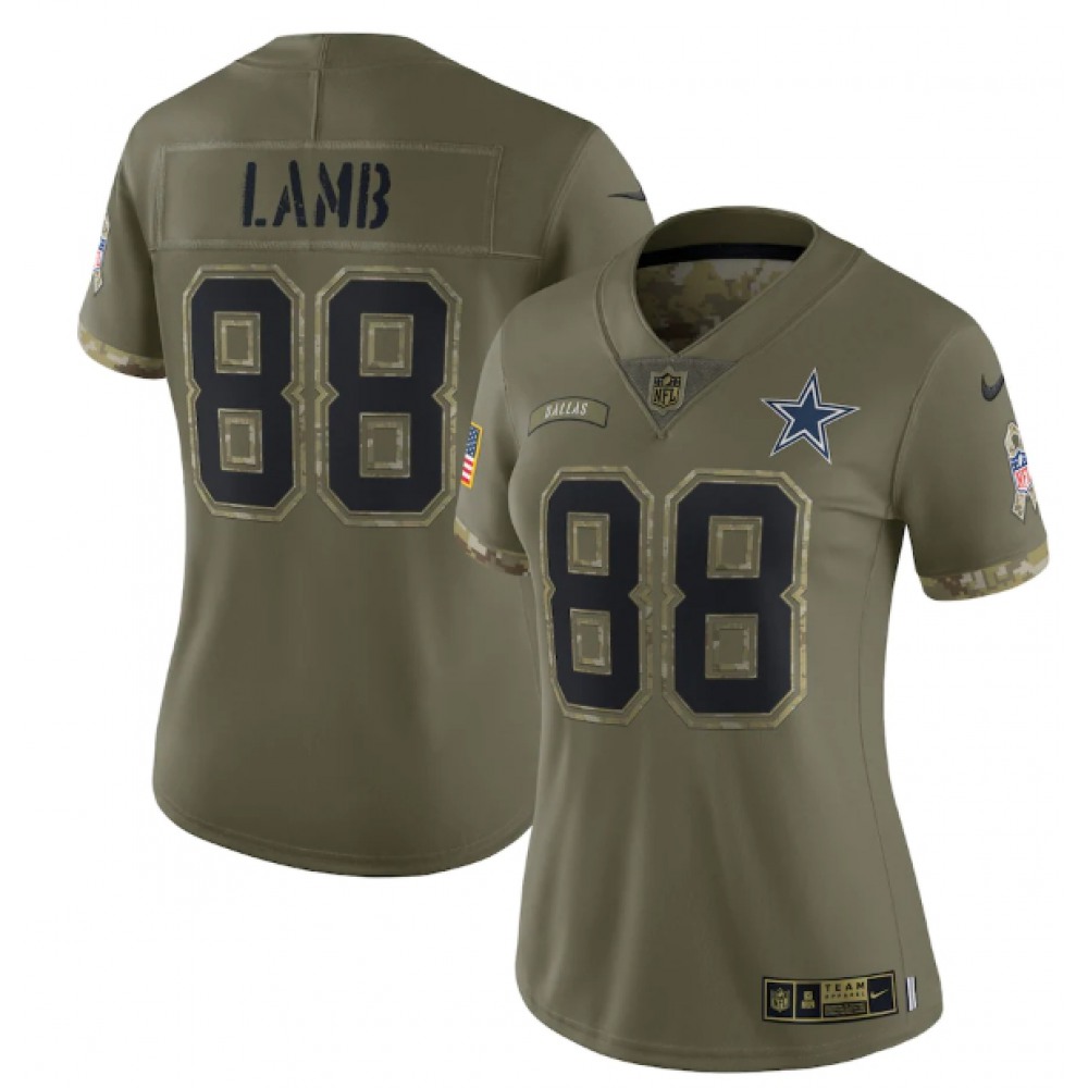 Women's Dallas Cowboys #88 CeeDee Lamb Olive 2022 Salute To Service Limited Stitched Jersey(Run Small) Women's Dallas Cowboys #88 CeeDee Lamb Olive 2022 Salute To Service Limited Stitched Jersey(Run Small)