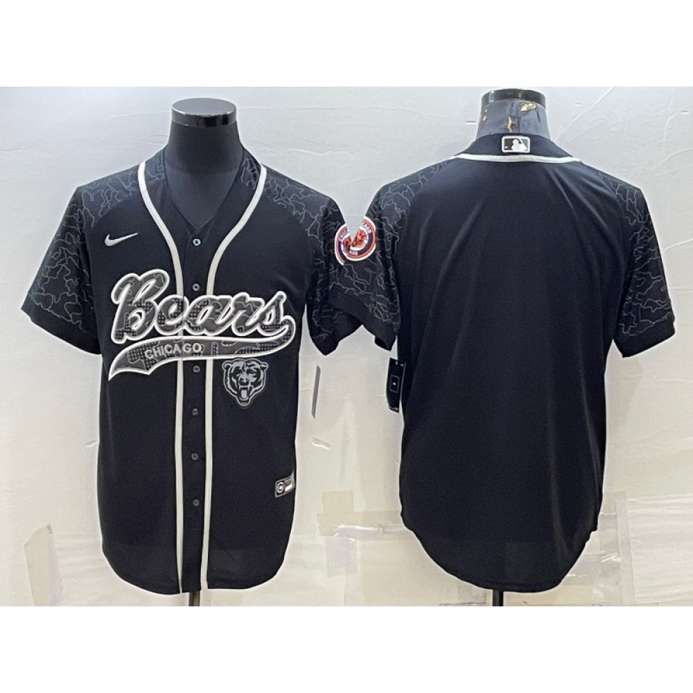 Men's Chicago Bears Blank Black Reflective With Patch Cool Base Stitched Baseball Jersey Men's Chicago Bears Blank Black Reflective With Patch Cool Base Stitched Baseball Jersey