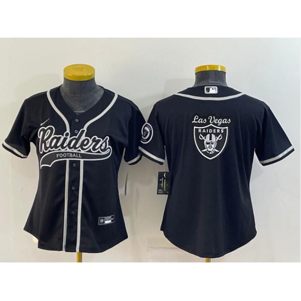 Women's Las Vegas Raiders Black Team Big Logo With Patch Cool Base Stitched Baseball Jersey(Run Small) Women's Las Vegas Raiders Black Team Big Logo With Patch Cool Base Stitched Baseball Jersey(Run Small)
