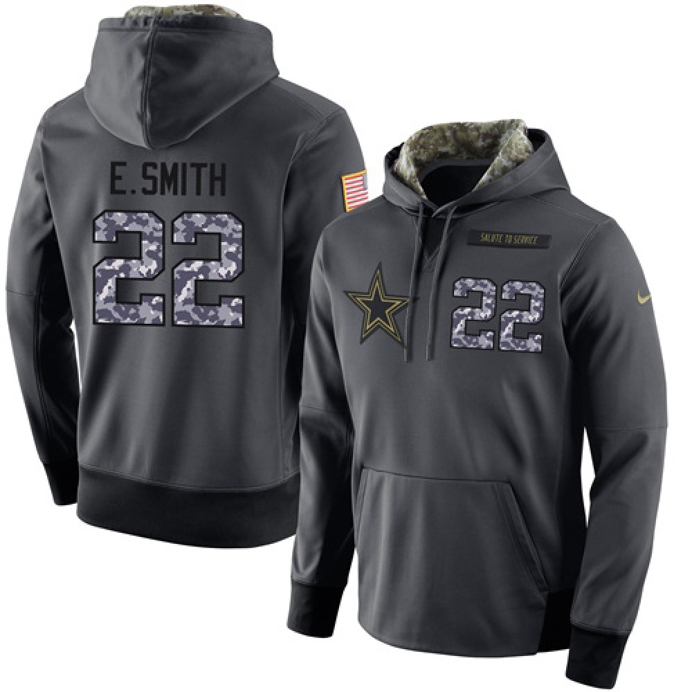 NFL Men's Nike Dallas Cowboys #22 Emmitt Smith Stitched Black Anthracite Salute to Service Player Performance Hoodie NFL Men's Nike Dallas Cowboys #22 Emmitt Smith Stitched Black Anthracite Salute to Service Player Performance Hoodie