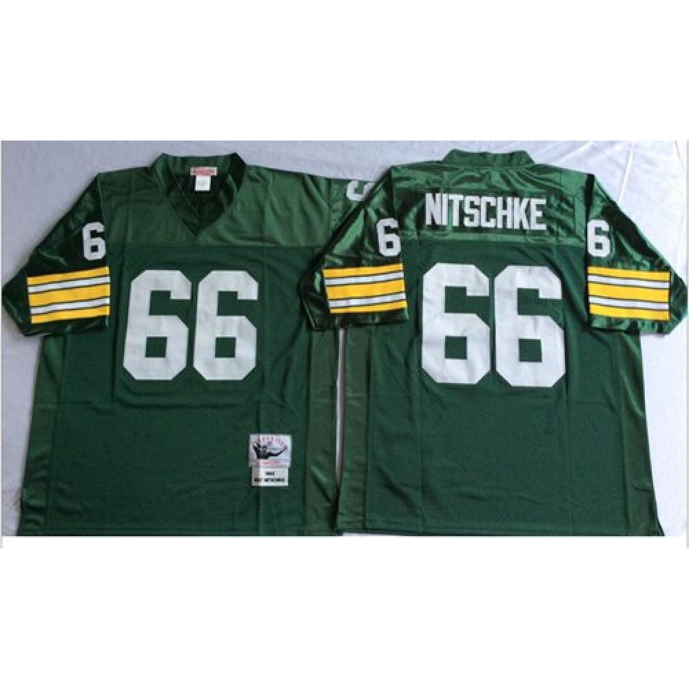 Mitchell And Ness 1966 Packers #66 Ray Nitschke Green Throwback Stitched NFL Jersey
