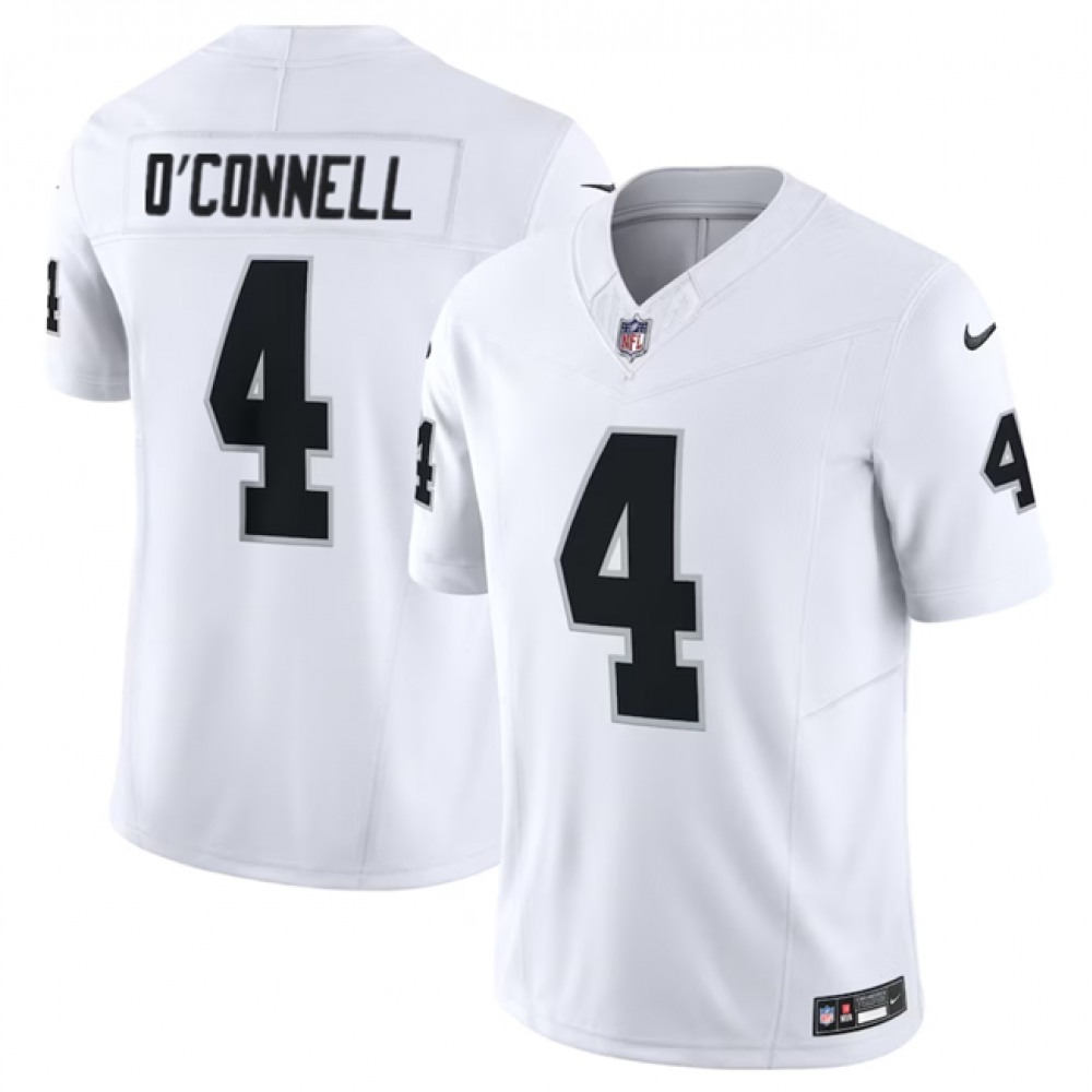 Men's Las Vegas Raiders #4 Aidan O'Connell White 2023 F.U.S.E Vapor Untouchable Stitched Football Jersey Men's Las Vegas Raiders #4 Aidan O'Connell White 2023 F.U.S.E Vapor Untouchable Stitched Football Jersey