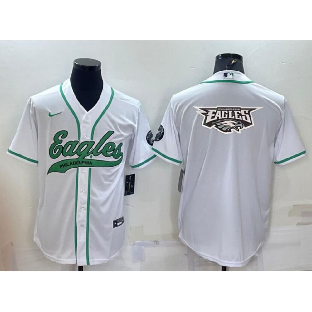 Men's Philadelphia Eagles White Team Big Logo With Patch Cool Base Stitched Baseball Jersey Men's Philadelphia Eagles White Team Big Logo With Patch Cool Base Stitched Baseball Jersey