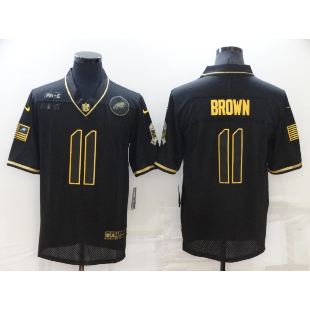 Men's Philadelphia Eagles #11 A. J. Brown Black/Gold Salute To Service Limited Stitched Jersey Men's Philadelphia Eagles #11 A. J. Brown Black/Gold Salute To Service Limited Stitched Jersey