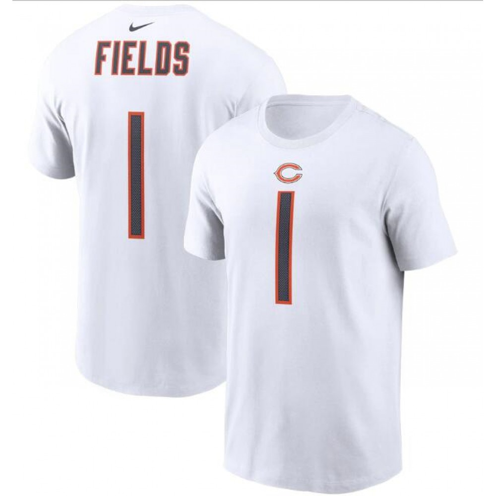 Men's Chicago Bears #1 Justin Fields 2021 White NFL Draft First Round Pick Player Name & Number T-Shirt Men's Chicago Bears #1 Justin Fields 2021 White NFL Draft First Round Pick Player Name & Number T-Shirt