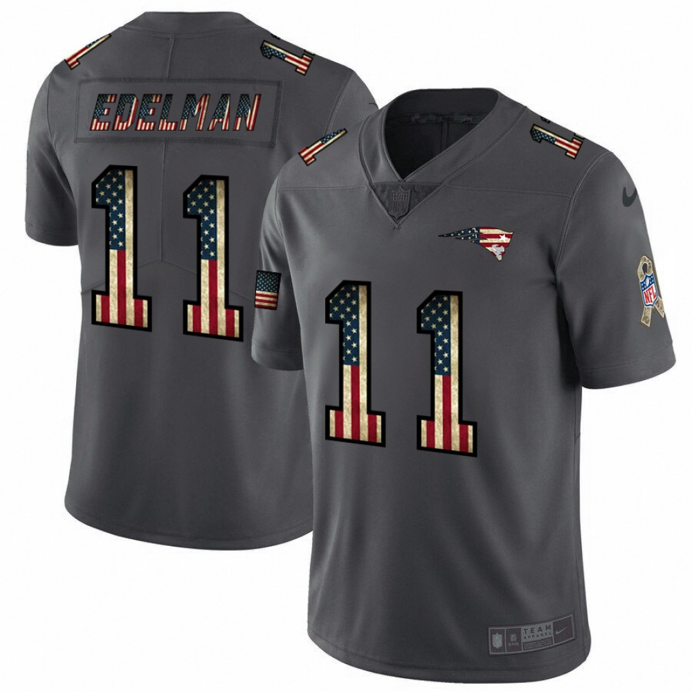 Men's New England Patriots #11 Julian Edelman Grey 2019 Salute To Service USA Flag Fashion Limited Stitched NFL Jersey Men's New England Patriots #11 Julian Edelman Grey 2019 Salute To Service USA Flag Fashion Limited Stitched NFL Jersey