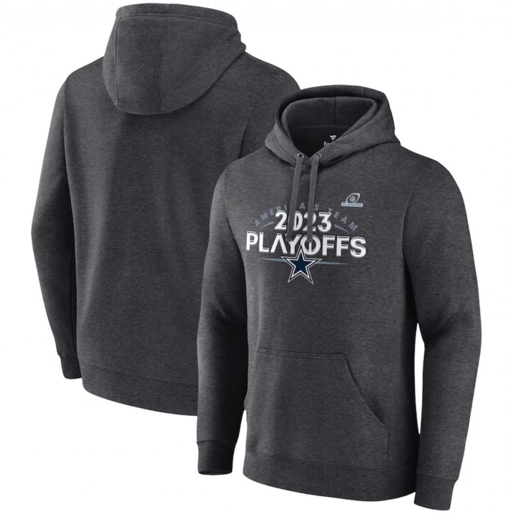 Men's Dallas Cowboys Heather Charcoal 2023 Playoffs Fleece Pullover Hoodie Men's Dallas Cowboys Heather Charcoal 2023 Playoffs Fleece Pullover Hoodie