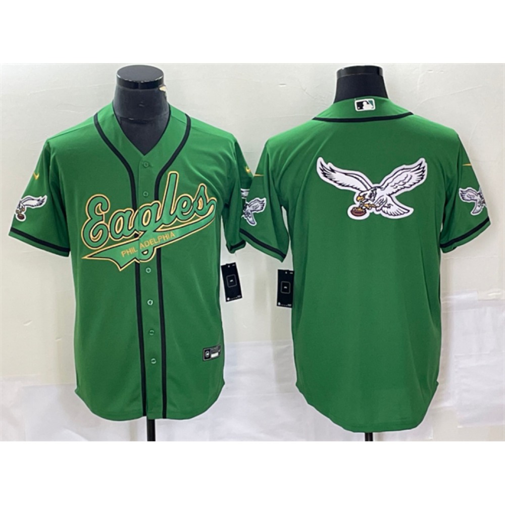 Men's Philadelphia Eagles Green Gold Team Big Logo Cool Base Stitched Baseball Jersey Men's Philadelphia Eagles Green Gold Team Big Logo Cool Base Stitched Baseball Jersey