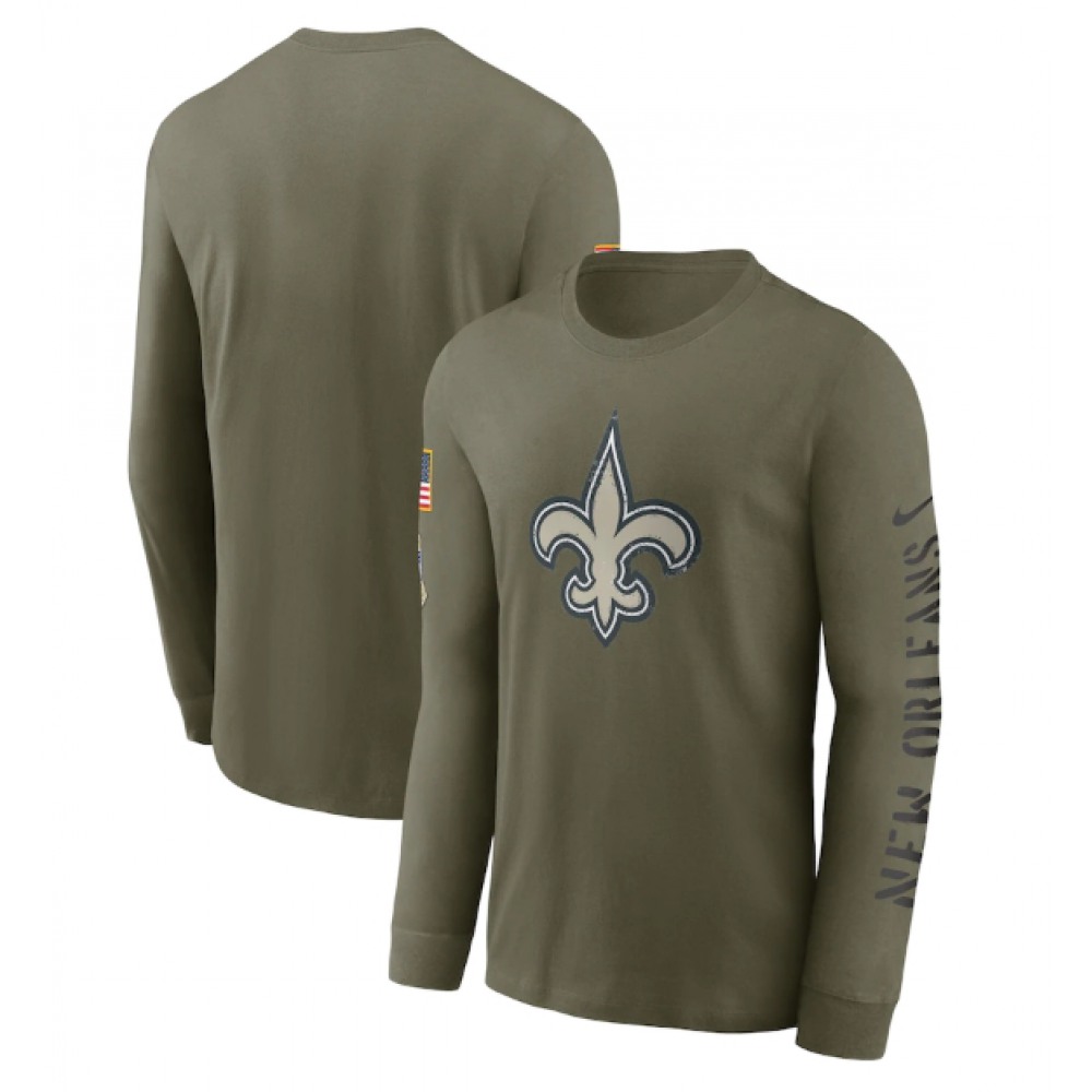 Men's New Orleans Saints Olive 2022 Salute to Service Long Sleeve T-Shirt Men's New Orleans Saints Olive 2022 Salute to Service Long Sleeve T-Shirt