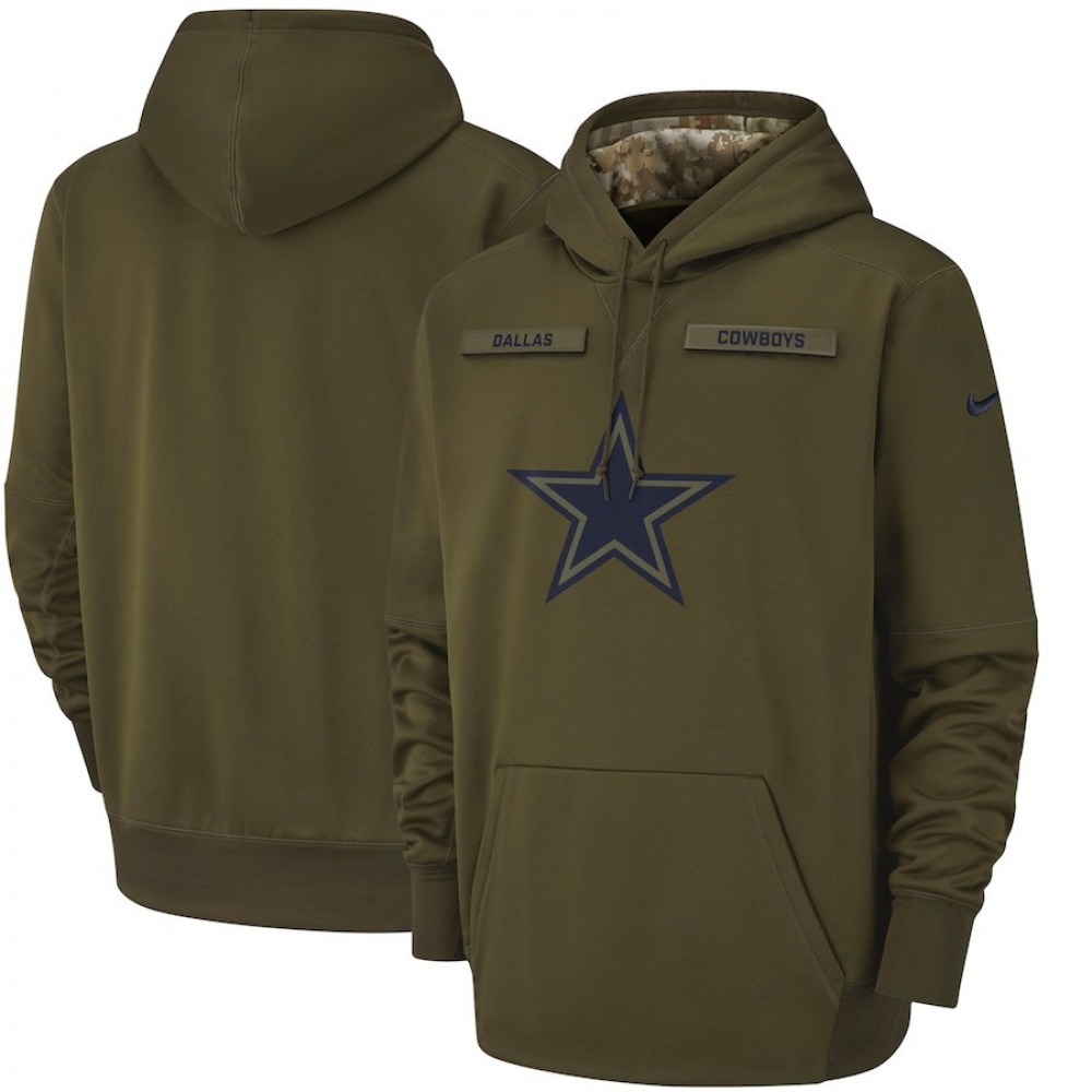 Men's Dallas Cowboys Olive Salute to Service Sideline Therma Performance Pullover NFL Hoodie Men's Dallas Cowboys Olive Salute to Service Sideline Therma Performance Pullover NFL Hoodie