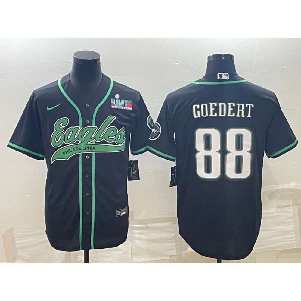 Men's Philadelphia Eagles #88 Dallas Goedert Black With Super Bowl LVII Patch Cool Base Stitched Baseball Jersey Men's Philadelphia Eagles #88 Dallas Goedert Black With Super Bowl LVII Patch Cool Base Stitched Baseball Jersey