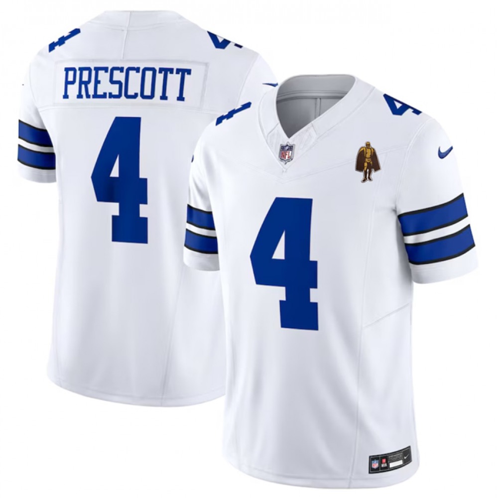 Men's Dallas Cowboys #4 Dak Prescott White 2023 F.U.S.E. With Walter Payton Patch Vapor Limited Stitched Football Jersey Men's Dallas Cowboys #4 Dak Prescott White 2023 F.U.S.E. With Walter Payton Patch Vapor Limited Stitched Football Jersey