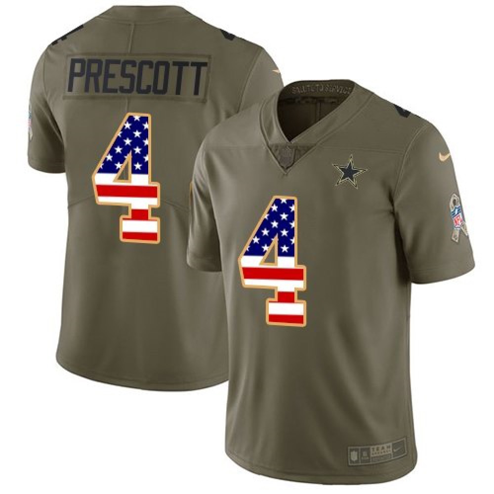 Men's Nike Dallas Cowboys #4 Dak Prescott 2017 Salute to Service Olive USA Flag Stitched NFL Limited Jersey Men's Nike Dallas Cowboys #4 Dak Prescott 2017 Salute to Service Olive USA Flag Stitched NFL Limited Jersey
