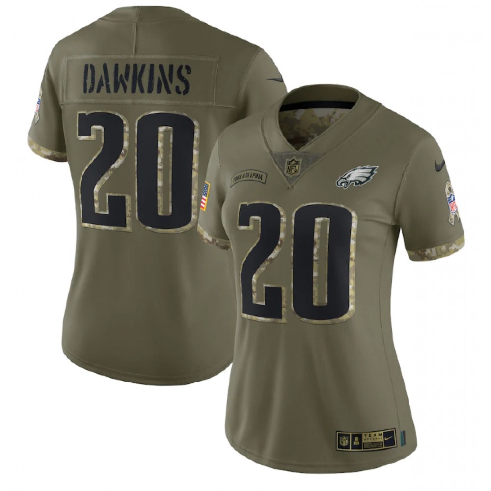Women's Philadelphia Eagles #20 Brian Dawkins Olive 2022 Salute To Service Limited Stitched Jersey(Run Small) Women's Philadelphia Eagles #20 Brian Dawkins Olive 2022 Salute To Service Limited Stitched Jersey(Run Small)